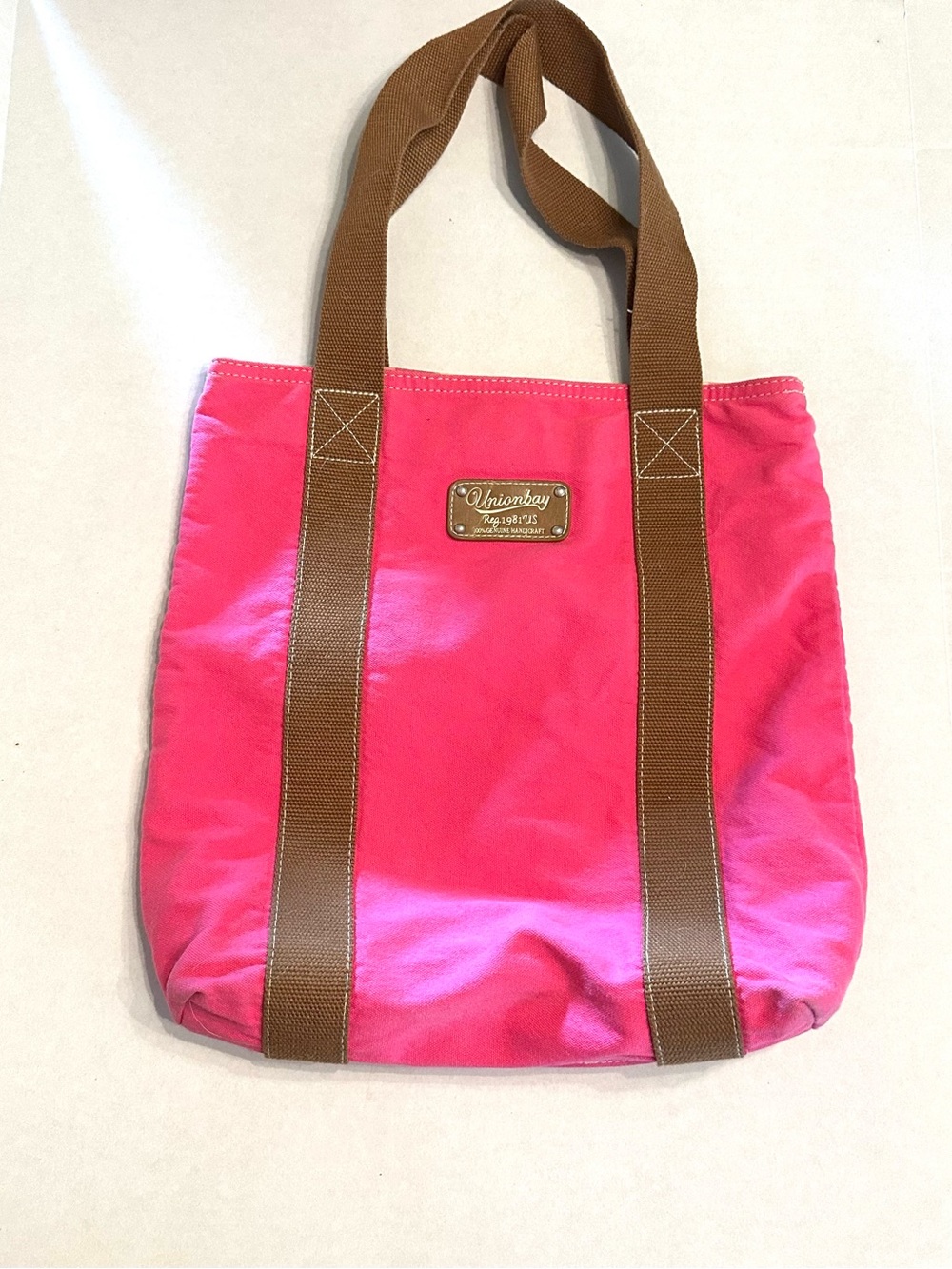 UNIONBAY Hot Pink Canvas Tote with Brown Straps